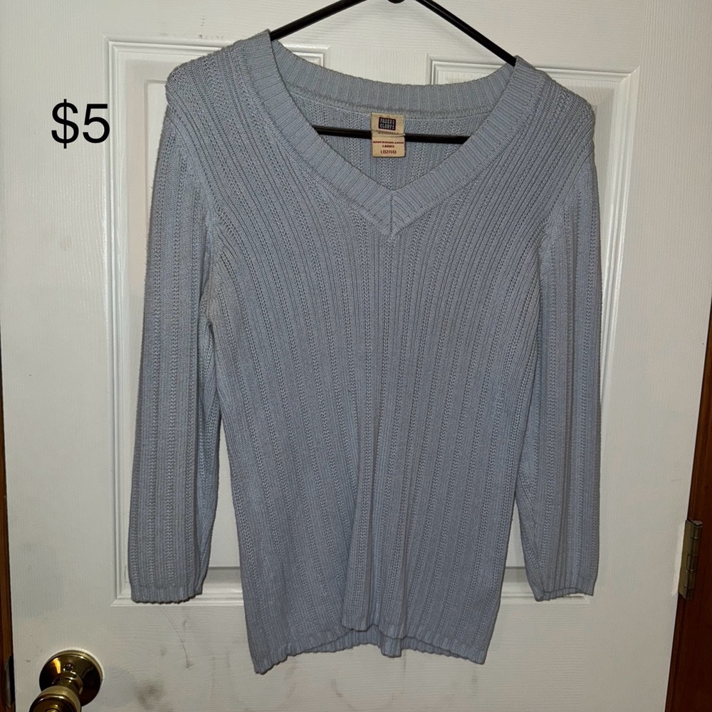 Faded Glory Blue V-Neck Ribbed Sweater